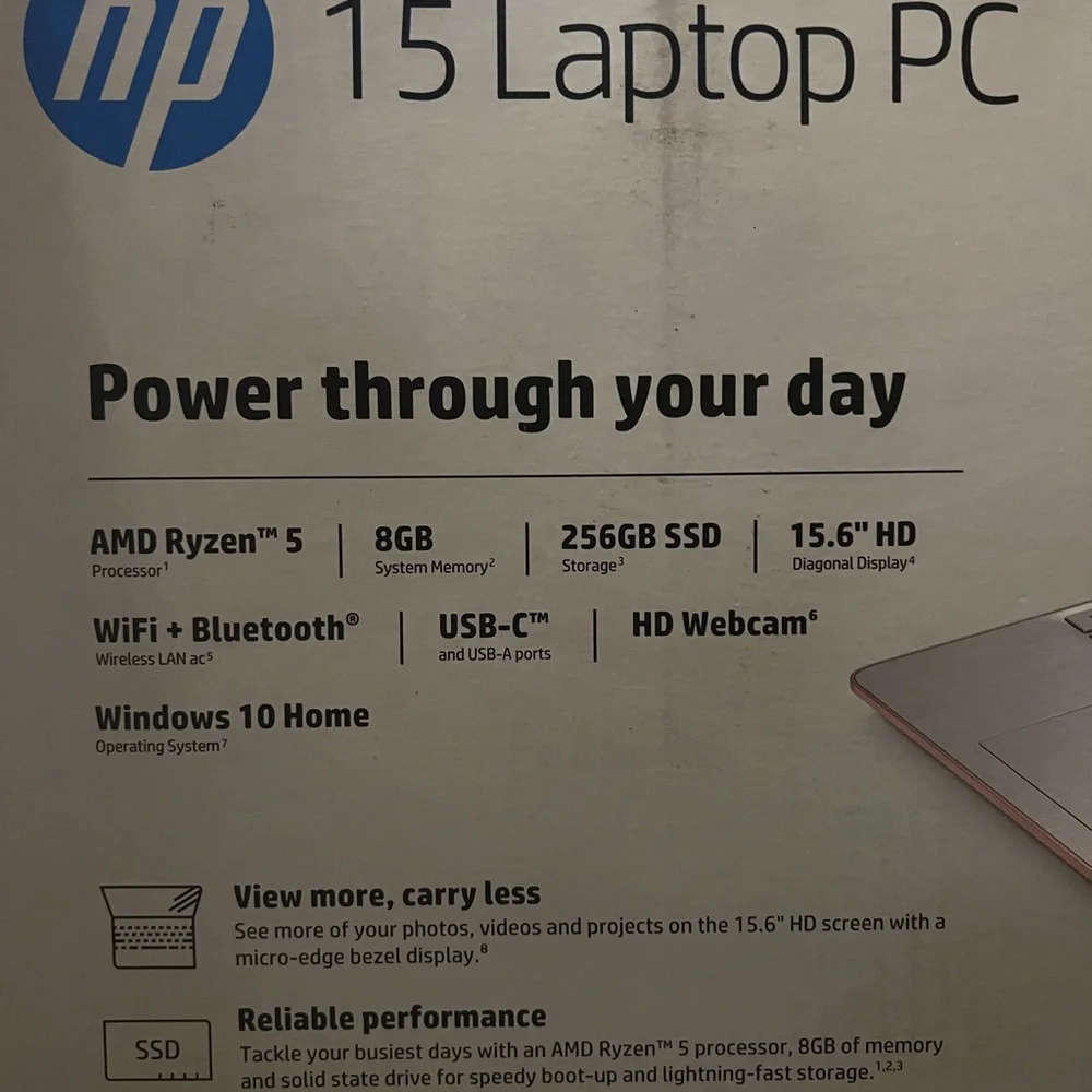 AMD Ryzen 5 8gb 256gb SSD Windows 10 Home USB-C Wifi and Bluetooth HD Webcam